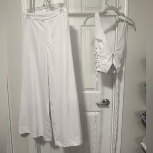 White Two-Piece Set with Lace-Up Top